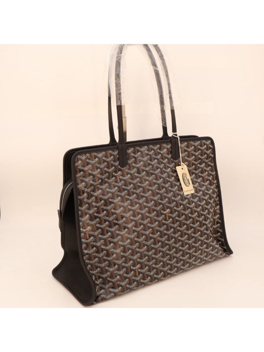 Goyard Ardi GM Pet Carrier Tote Boston Bag Herringbone Pattern Leather Black